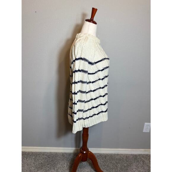 J. Jill sweater crew neck pull over cabled cream with navy blue stripes Sz M - Picture 3 of 7